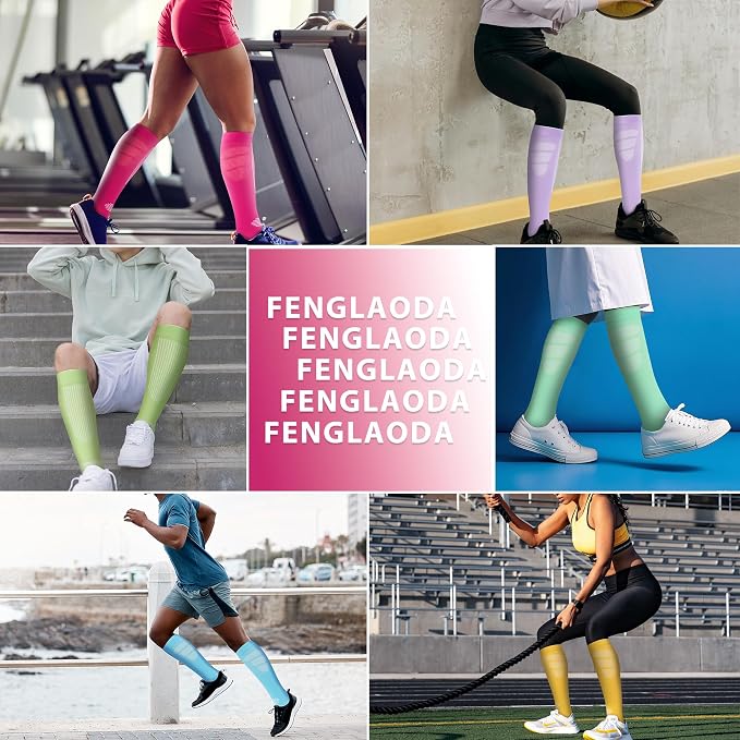 fenglaoda Compression Socks Women Men 6 Pairs, Knee High Best Support Circulation Socks for Running, Travel, Flight, Nurse - Image 5