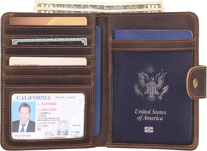 Polare Luxury RFID Blocking Leather Passport Holder Travel Wallet For Men and Women (Dark Brown(Snap Version)) - Image 2
