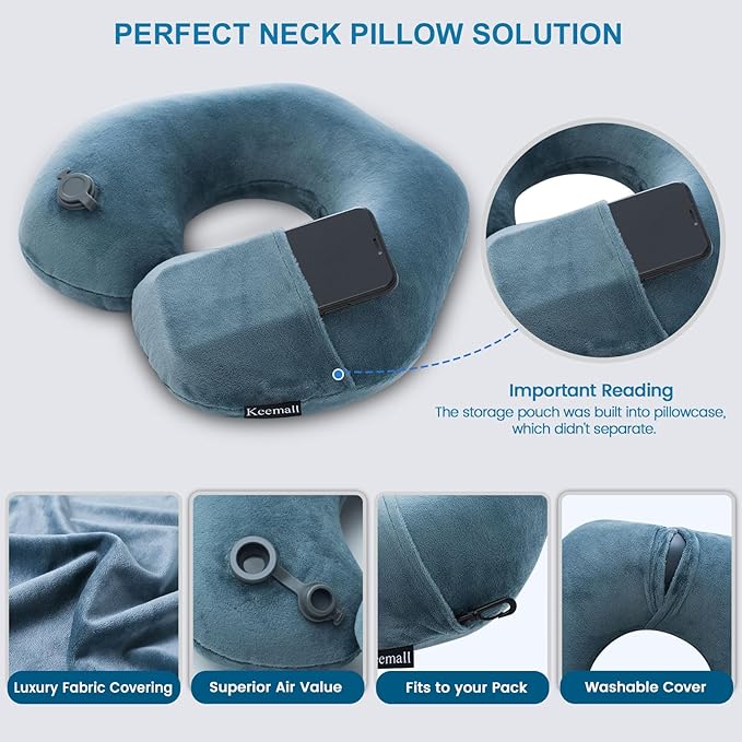 Keemall Portable Inflatable Travel Neck Pillow for Airplane, Car & Office | Compact Blow-Up U-Shaped Neck &Shoulder Support with Washable Pillowcase, Ideal for Plane, Train, Home Relaxation&Office Naps - Image 6