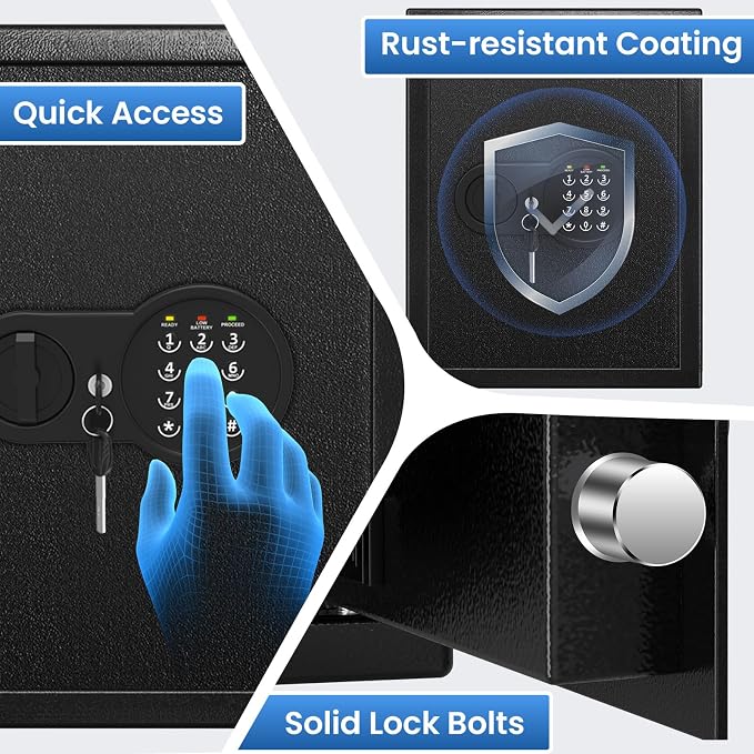 17.55'' Fireproof Safe Box with Digital Keypad, 3.2 Cu Ft Home Safe | Safes with Smart Alert, 2 Removable Shelves,Keys & Pass Code,Wall Mount,External Emergency Power and Fireproof Waterproof Bag - Image 3