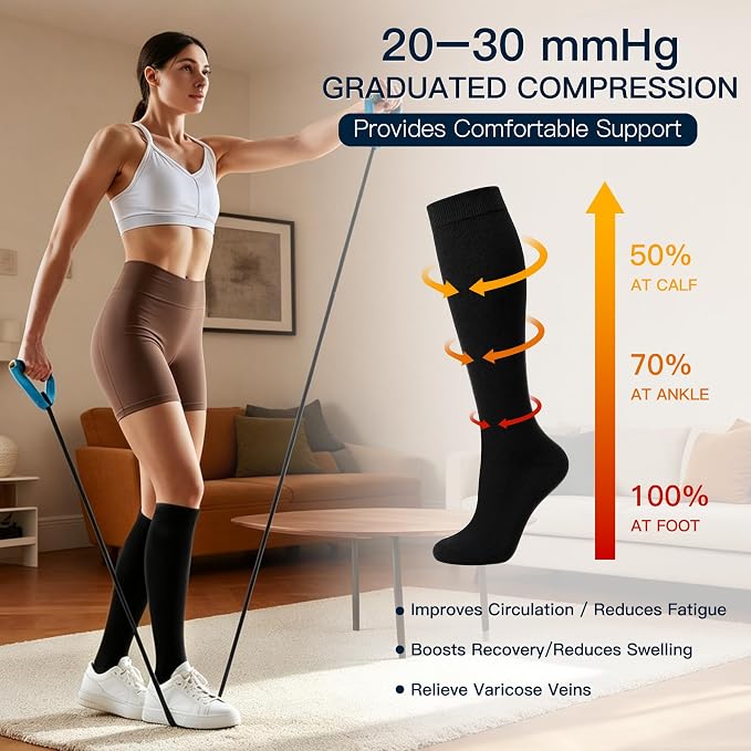 3 Pairs Compression Socks for Women Men 20-30mmhg Knee High Stocking for Sports Running Travel Nurses - Image 2