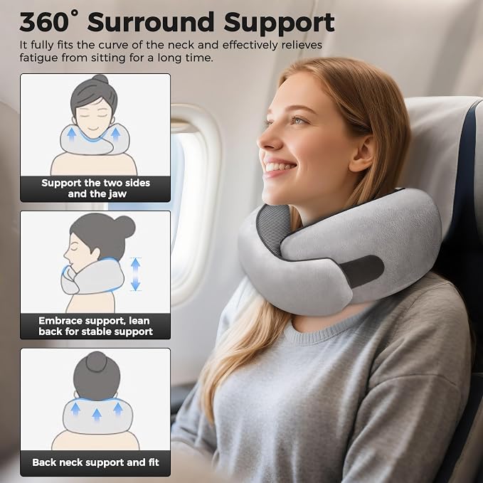 Neck Pillow for Traveling, Travel Pillows for Airplanes 2025 New 100% Pure Memory Foam, Neck Pillow Airplane with 360º Ergonomic Design, Travel Neck Pillows for Airplanes, Office and Car - Image 3