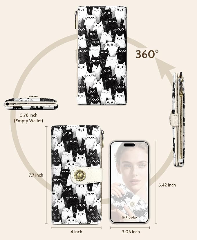 GIANCOMICS White Black Cat Womens Wallet RFID, Credit Card Holder Bifold | Billfold, Cute Cash Purse, Travel Zipper Coin Pocket, Compact Clutch, PU Leather, ID Window, 11 Card Slots, Ladies Gift Woman - Image 5