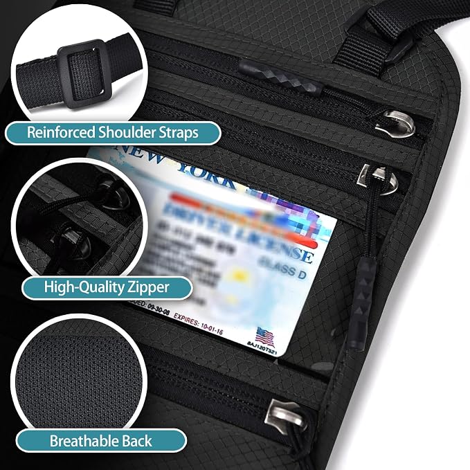 RFID Blocking Travel Neck Wallet–Hidden Passport Holder & Anti-Theft Money Pouch for Men & Women, Lightweight Concealed Travel Organizer with Adjustable Strap Secure Document - Image 6