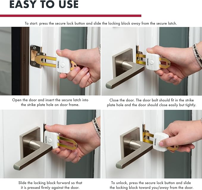 Sabre Compact Travel Door Lock, Portable Door Security for Hotels, Vacation Rentals, Apartments, & Dorms, Fits Most Inward-Opening Doors, Door Latch Lock, Withstands 730 lbs of Force, No Tools Needed - Image 3