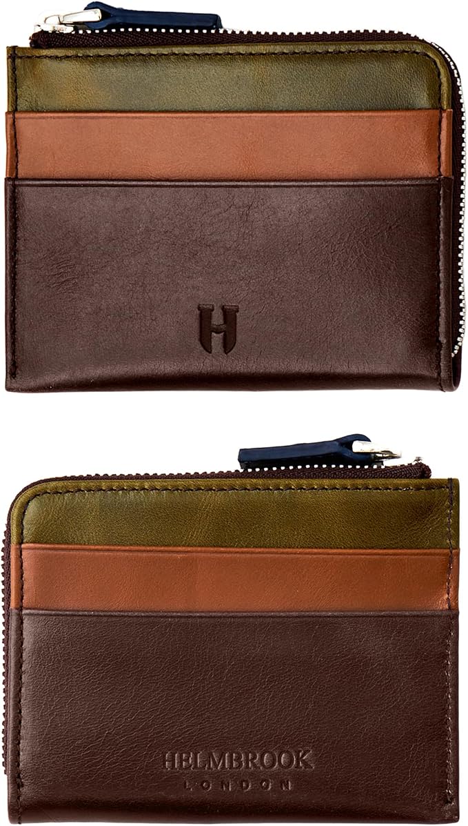 RFID Blocking Zipper Wallet, Slim Business Card Holder, Men & Women, Handcrafted Full-Grain Leather, Gift Box & Pouch, Christmas & Birthday, Brown (Plus Colors) by HelmbrookLondon