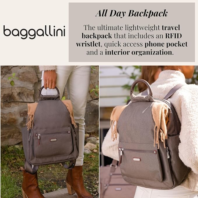 Baggallini womens New Classic Heritage With Rfid Phone Wristlet All Day Backpack, Sterling Shimmer, One Size US - Image 2