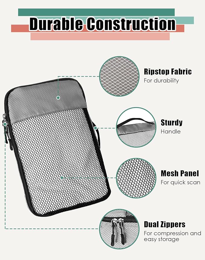 WTREE 4-Piece Packing Cubes Travel Accessories Set for Suitcases - Luggage Organizer Bags with Double Zipper - Mesh Top - Small/Medium/Large/Slim - Grey - Image 6