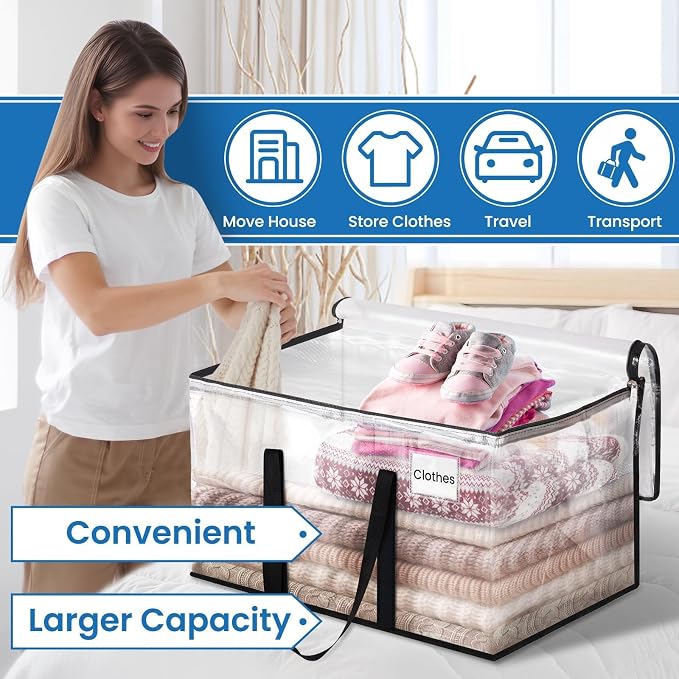 RoomHacks Moving Bags, Heavy Duty Large Storage Bags, 88L, 8 Pack, Clear | Water-Resistant Packing Bags with Reinforced Handles & Dual Zippers, Foldable Storage Totes for Dorm Move & Home Organization - Image 4