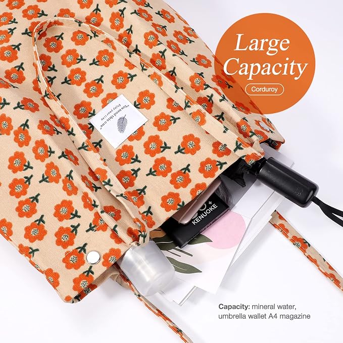LHMTQVK Corduroy Tote Bags for Women, Large Capacity Tote Purse Reusable Grocery Shoulder Bag with Inner Pockets - Image 4