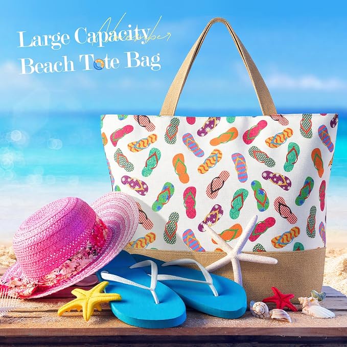 Trifabricy Beach Bags for Women,Waterproof Straw Beach Tote Bag With Zipper | Spacious Storage Capacity, Secure Zipper Closure, Reinforced Carry Handles, Stylish Printed Design For Outdoor Activities - Image 3