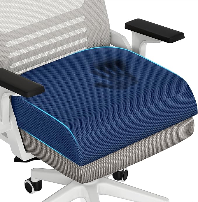 TranquilRelax 2XL Memory Foam Seat Cushion for Office Chair, 3.7-Inch, Blue | Medium-firm Support for Long Sitting, Washable Mesh Cover, Non-slip Base, Perfect for Car Seats & Short Drivers by Unknown