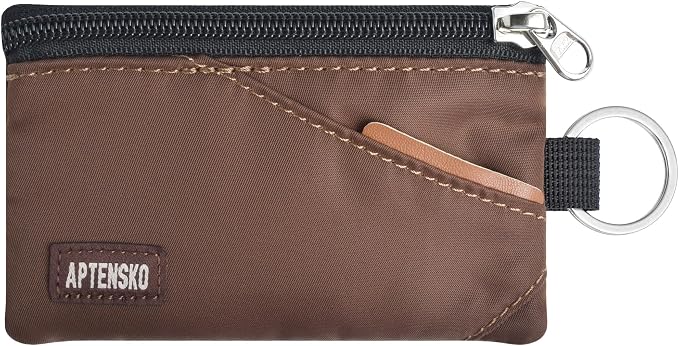 RFID Blocking Travel Wallet with Adjustable Lanyard, Small Nylon Zipper Pouch and Badge Holder for ID, Credit Cards, Cash, Keys, Commuters (Coffee) by APTENSKO