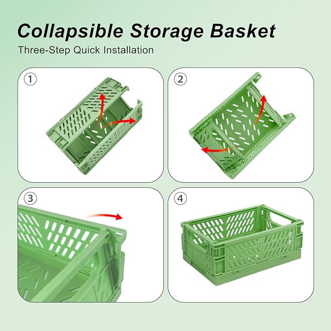 6 Pack Mini Foldable Small Plastic Baskets for Organizing and Storage，Collapsible Storage Crates,Mini Bins for Home Kitchen Bedroom Bathroom Office (Green, Small 6x4x2.2) - Image 4