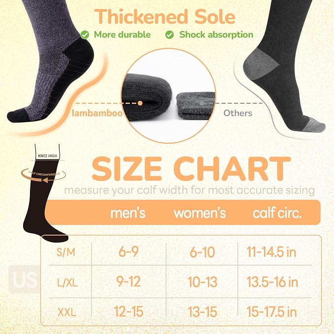 Merino Wool Compression Socks for Women & Men, 20-30 mmHg Knee High Dryarn Socks for Flying, Travel - Image 6