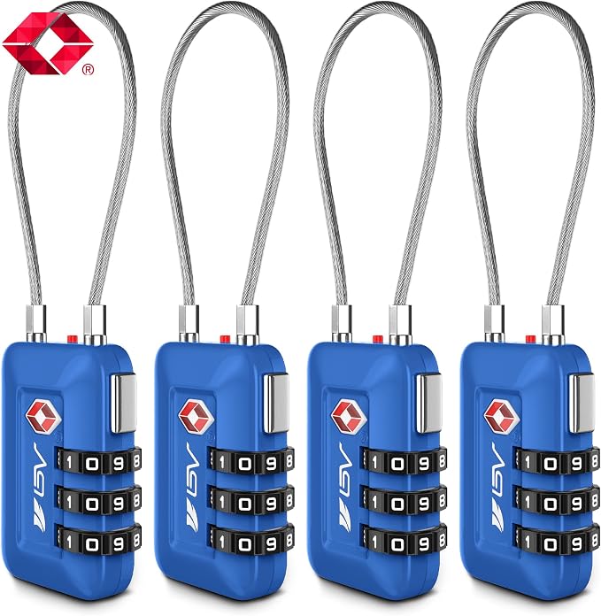 TSA Accpeted Luggage Travel Lock, Set-Your-Own Combination Lock for School Gym Locker, Luggage Suitcase Baggage Locks, Filing Cabinets, Toolbox, Case (Blue, 4 Pack) by BV