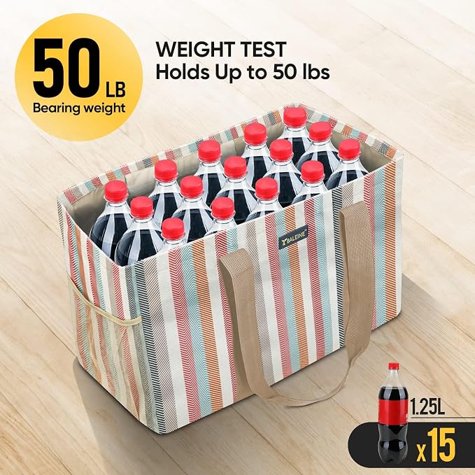 BALEINE Soft 9 Gallon Extra Large Utility Tote, Foldable Reusable Storage Bag (Color Stripe) - Image 6