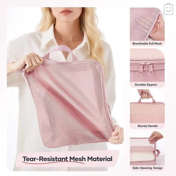 Veken 11 Set Compression Packing Cubes Garment Bags for Travel Essentials,Compressible Expandable Luggage Organizer Bags for Clothing,Space Saver Bags with Over 1000 pcs of Mesh Holes(Pink) - Image 6