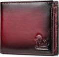 Men's Cowhide Leather RFID Wallet, Slim Bifold (Red) | 2 Clear ID Windows, 10 Card Slots, Zipper Coin Pocket, Gradient Finish for Business, Travel, Daily Carry and Gifts by STEELLION