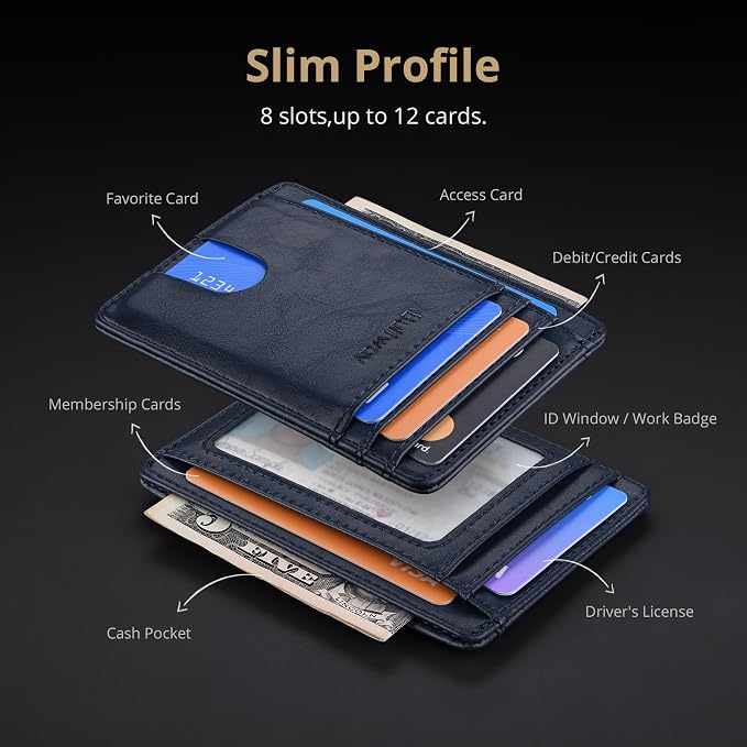 Buffway Slim Minimalist Front Pocket RFID Blocking Leather Wallets for Men and Women - Alaska Blue - Image 4