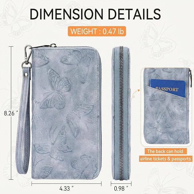 BELTANA Womens Wallet RFID Wallet Women with Passport Holder Butterfly Vegan Leather Multi Card Slots Wallets Large Capacity Wristlet Travel Purse for Women (Blue) - Image 3