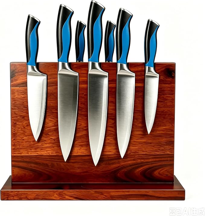 Magnetic Knife Blockr- Acacia Wood Strong Magnetic Knife Holder, Secure Knife Storage Organizer | Chef Tools & Space Saving for Kitchen Knives (brown) by Unknown