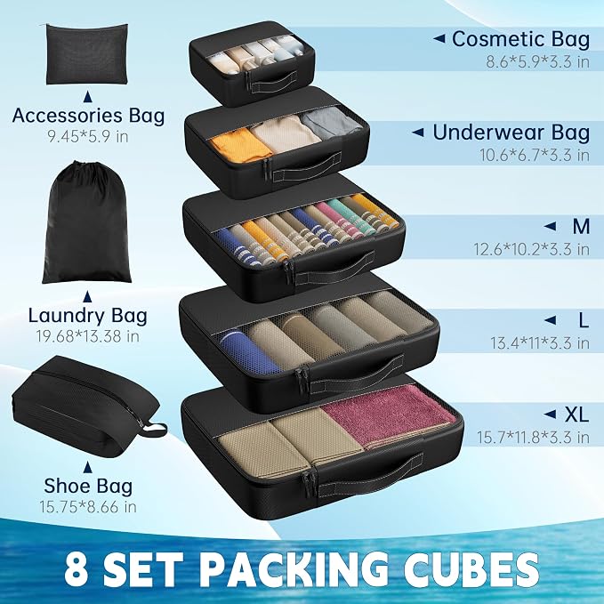8 Set Packing Cubes for Travel,Luggage Organizers for Travel Accessories - Image 2