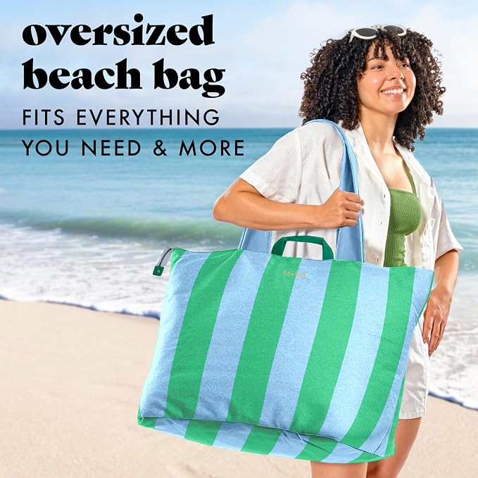 Fit & Fresh All The Things XL Beach Bag for Women, Oversized Travel Tote | Zip Closure, 3 Interior Pockets, 1 Large Zip Pocket, Dual Carry Handles, Canvas Weekender - Pool, College, Laundry, Groceries - Image 2