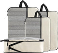 U+U 4 Set Compression Packing Cubes, Travel Organizers (Cream) | Space-Saving & Lightweight Travel by UU