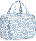 Narwey Travel Toiletry Bag for Women Large Hanging Makeup Bag Organizer Toiletries Bag for Full Size Essentials Accessories Cosmetics (Blue Flower (Large)) by Narwey