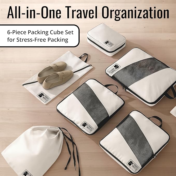 Packing Cubes for Suitcases 6 Set - Expandable Travel Packing Cubes for Luggage with Shoe Bag, Laundry Bag & Toiletry Bag - Lightweight Compression Luggage Organizer Bags for Travel (3 Sizes S/M/L) - Image 2