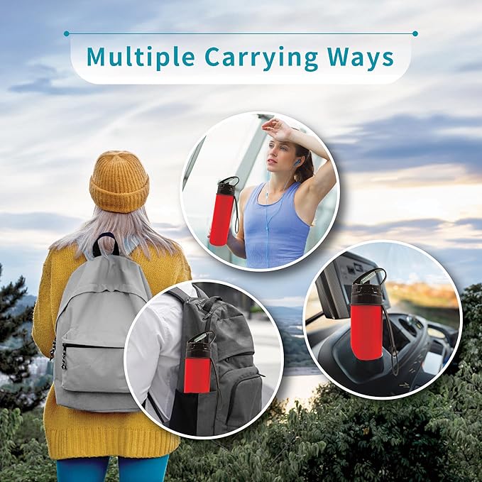 Collapsible Water Bottles 20oz, Odorless BPA-Free Silicone, Leak-Proof Foldable Reusable Bottle - Perfect for Cruise Travel Sports Gym Hiking Camping Cycling - Red - Image 5