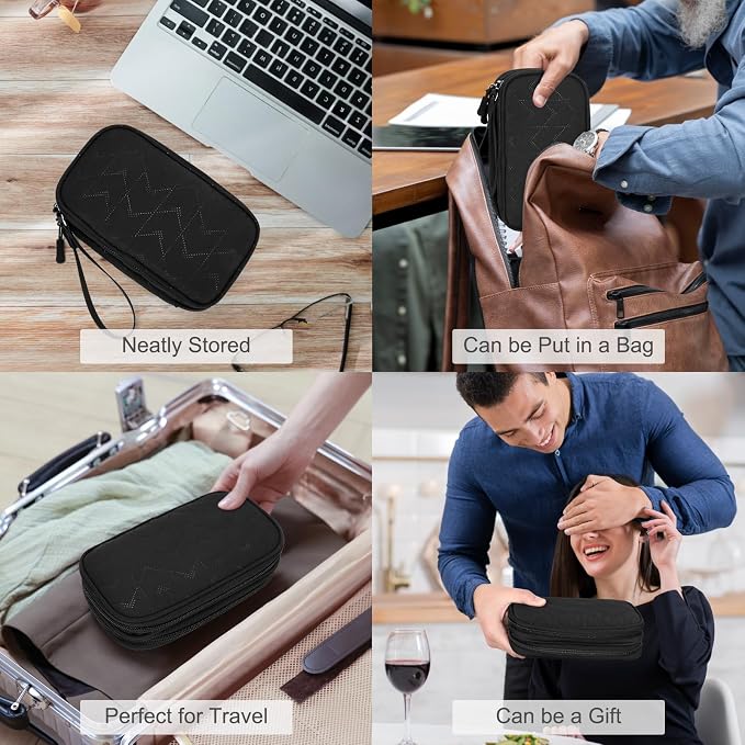 FYY Electronic Organizer, Travel Tech Pouch, Cable Organizer Black Quilted | Wrist Strap, Waterproof, Double Layers Portable Electronics Travel Carrying Case for Cord, Charger, Daily Business Trips Use - Image 7