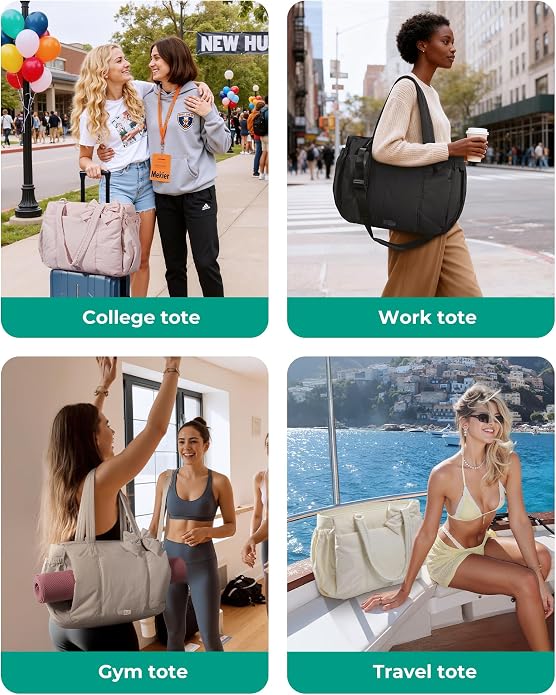 BAGSMART Crush Bow Tote Bag for Women, Puffer Travel Work Yoga Laptop Bag | Large Bow Tote Fits 40oz Tumbler, 15.6" Laptop, Yoga Mat Sleeve, Waterproof Pocket, Travel Work Swim Gym Mom Shoulder Handbag - Image 2