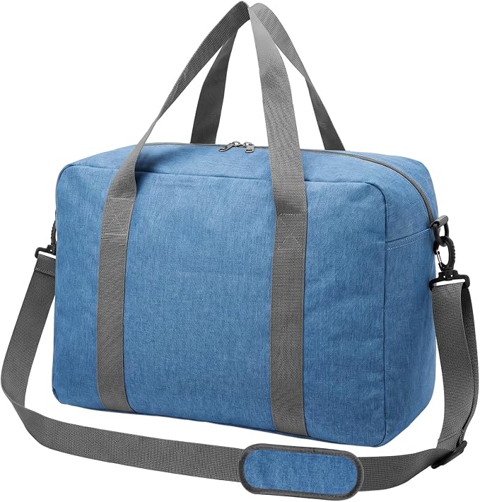 30L Foldable Underseat Travel Duffel Bag 17.3"x13.8"x7.9" – Lightweight Carry on Luggage for Women and Men, Waterproof Overnight Bag, Gym Sport Holdall, Hospital Tote with Trolley Sleeve, Blue by WAAYAA