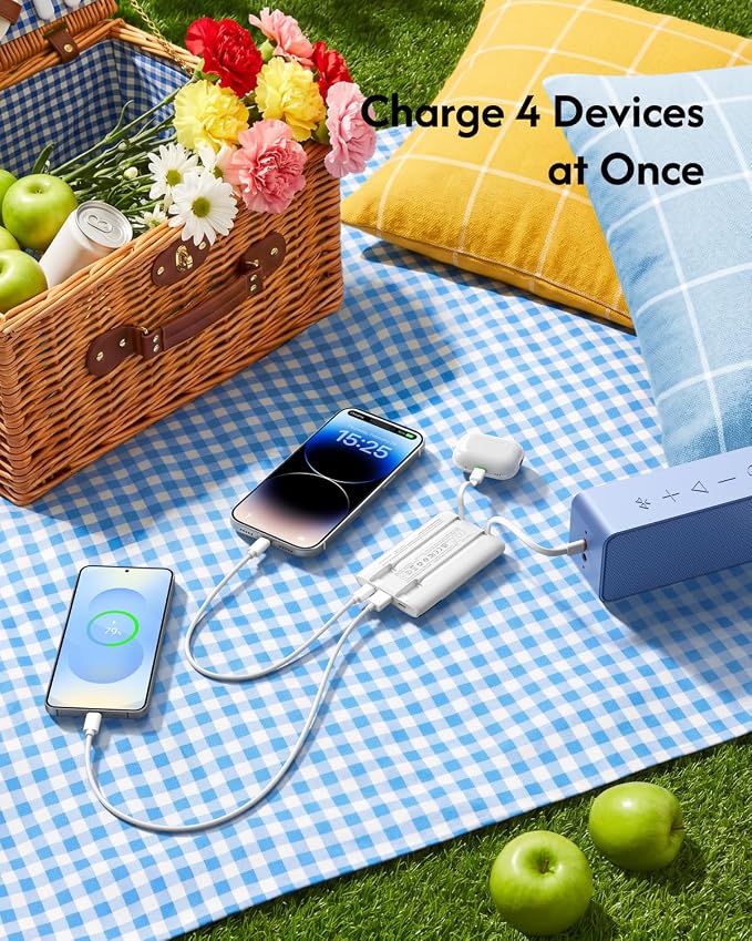 VEGER 10000mAh 22.5W Fast Charging Portable Charger with Built-in Cables | 0.4lb Slim USB C Power Bank, Small Battery Pack for iPhone 17/16/15/14/13 iPad Samsung, Flight Safe, Travel Essential, White - Image 5