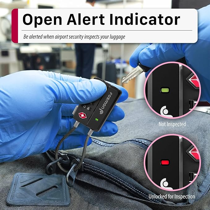 Fosmon TSA Approved Luggage Locks, 4 Digit Combination, 2 Pack Black | Open Alert Indicator, Heavy Duty Metal Body, Cable Travel Lock, Suitcase Backpack Padlock, Anti Theft Security - Image 4
