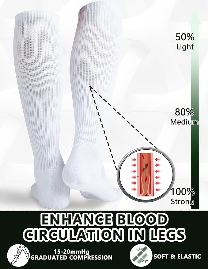 +MD 3 Pairs Bamboo Viscose Compression Socks for Women Men 15-20mmHg Knee High Support Stockings for Pregnancy Nurse Travel - Image 2