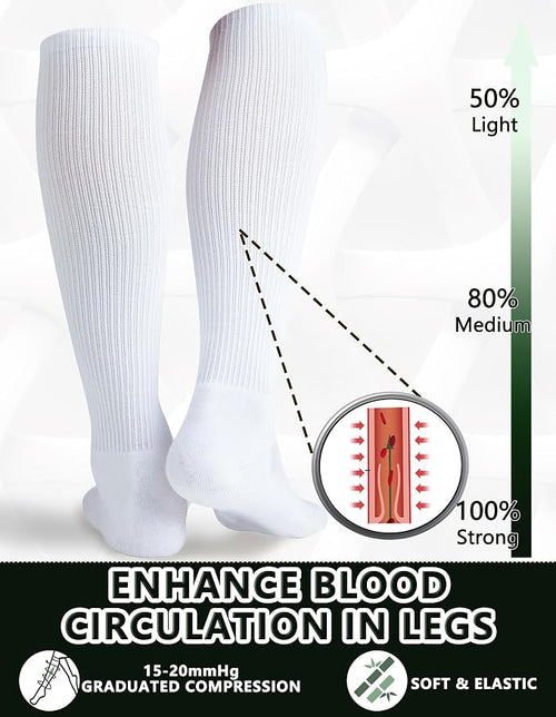 +MD 3 Pairs Bamboo Viscose Compression Socks for Women Men 15-20mmHg Knee High Support Stockings for Pregnancy Nurse Travel - Image 2