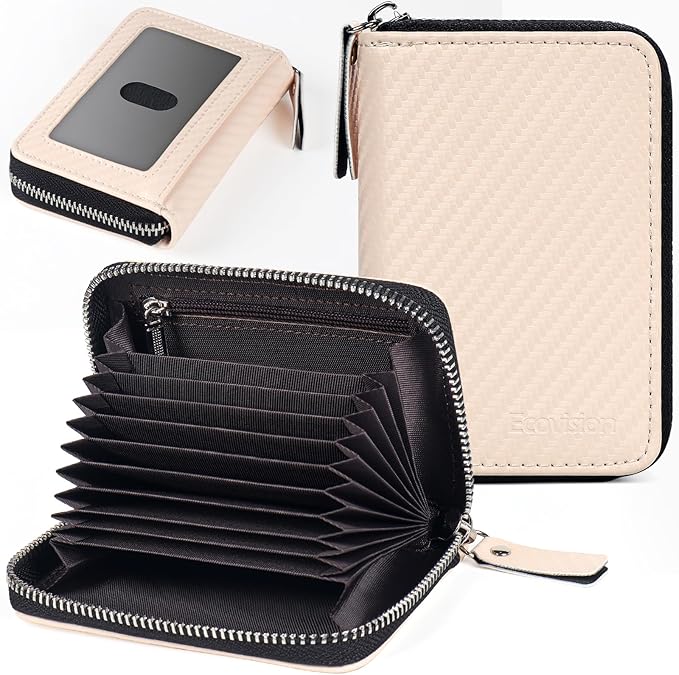Credit Card Wallet, RFID Card Case Wallet, Zipper Card Cases Holder for Men Women, RFID Blocking, KeyChain Wallet, Compact Size Card Organizer Case for Women by Ecovision