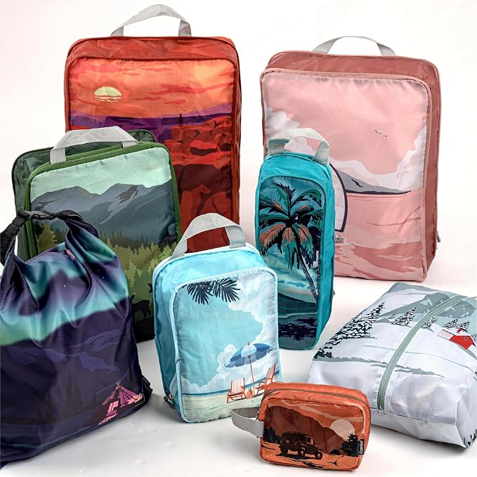Set of 8 compression packing cubes for travel accessories- Expandable bags for clothing, toiletry, backpacks, organizing essentials (Holiday) - Image 9