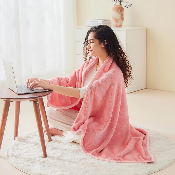 Shawl Blanket Pillow 2-in-1 with Sleeves for Office, Work, Home (Blossom Pink, 40x60) - Wearable Adult Snuggie Coat Poncho, Airplane Travel Set, Fleece Shoulder Wrap for Men and Women - Image 2