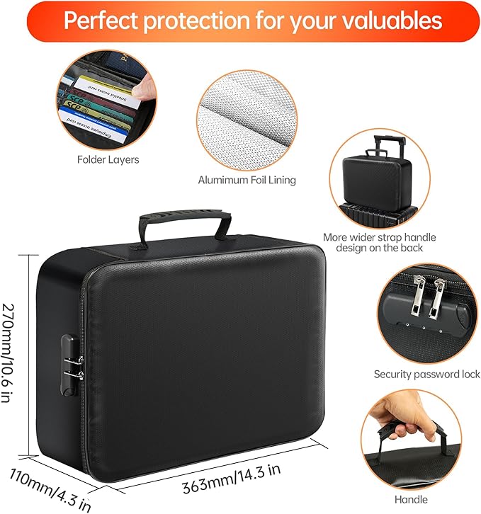 GIANTLUMl Document Bag with Lock,Fireproof 3-Layer File Storage Case with Water-Resistant Zipper,Document Safe Portable Travel Home Organizer Bag for Laptop,Home&Office,Certificates,Gifts for Him - Image 6