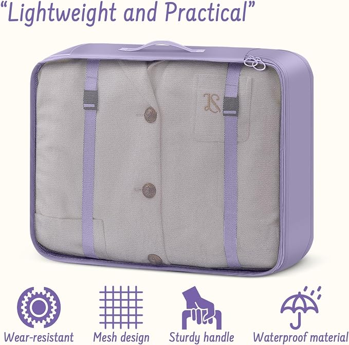 9 Set Packing Cubes for Travel Essentials - Lightweight Carry-On Luggage Organizer Bags with Shoe, Clothes & Laundry Bags for Airplane, Family & Business Travel, Purple - Image 4