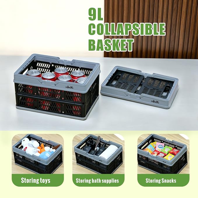 Small Plastic Baskets Black,Pack-2 Plastic baskets for organizing,collapsible shopping basket,foldable crate with Handles,collapsible storage crate,car basket,for Kitchen,Bathroom,Medicine - Image 3