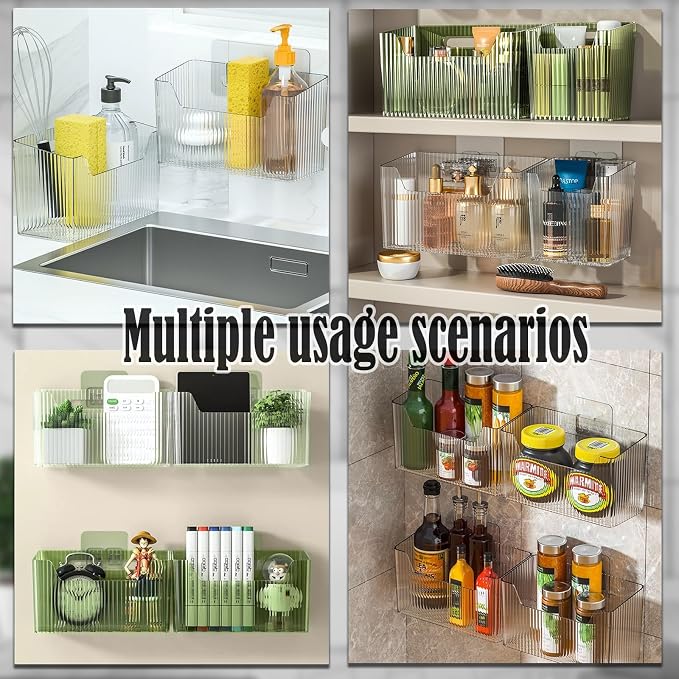 Lae Nuvole Adhesive Cabinet Door Organizer, 2 Pack Wall Shower Caddy, Clear | 4 Adhesive Straps, No Drill Wall Mount, Renter Friendly, BPA-free Stackable; Fits Bathroom, Kitchen, Apartment, Pantry, RVs - Image 7