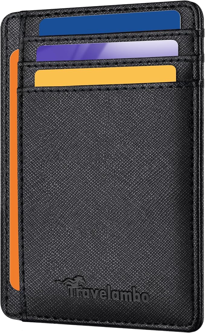 Travelambo Slim Wallet Front Pocket Minimalist Leather RFID Blocking Medium Size by Travelambo