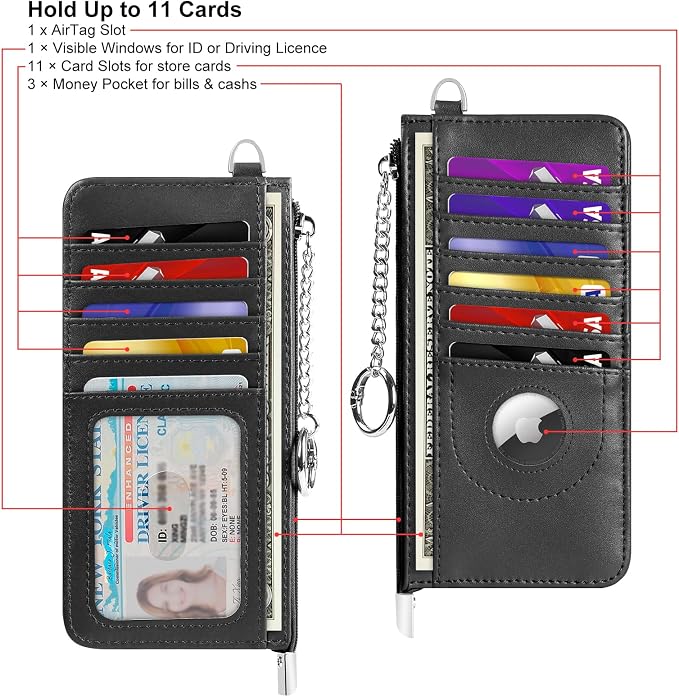 RFID Blocking Slim Credit Card Holder Wallet with Zipper Money Pocket & Keychain, Slim Airtag Wallet for Men Women - Image 7