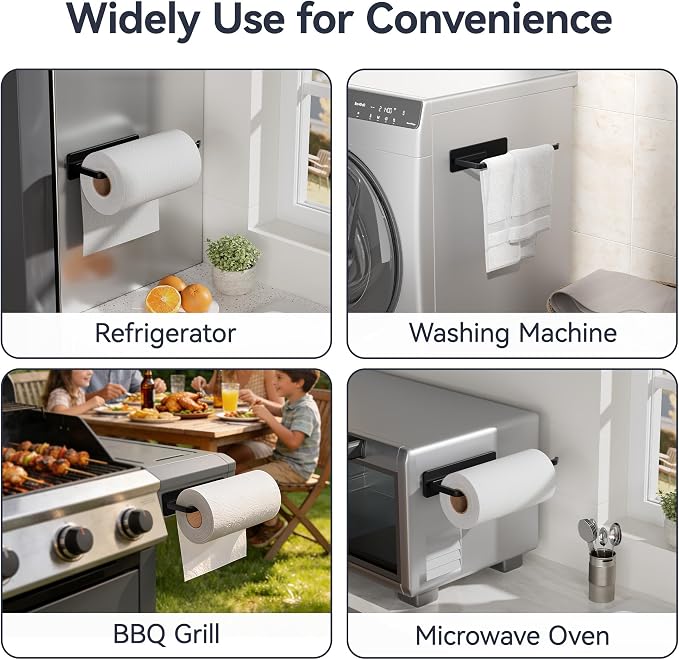 Heavy-Duty Magnetic Paper Towel Holder for Jumbo Rolls, Black | For Kitchens, Garages, RVs, Washing Machines, BBQ Carts, Fridge Sides & Grills - Image 7