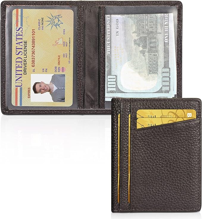 Unaone Slim Minimalist Wallet - Premium Leather RFID Blocking Front Pocket Wallets with 8 Card Slots and 2 ID Window, Dark Coffee by Unaone
